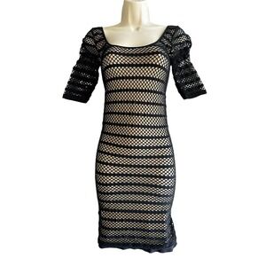 Bebe Fishnet Illusion Dress Black Nude Women's Small Bodycon Sexy Y2K Mesh
